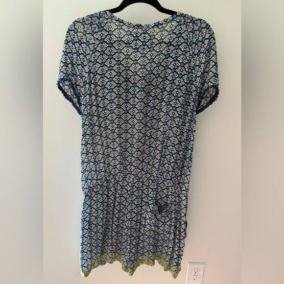 Anthropologie Lilka Blue Mosaic Embroidered Button Down Jumpsuit Cover Up Size L - Picture 3 of 9
